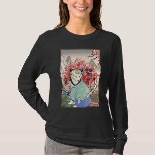 Camiseta Cereja Japonesa Trabalho de arte de Gato Bonito