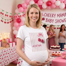 Camiseta Cereja no Topo Laço Rosa Mamãe para Ser