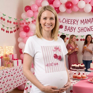 Camiseta Cereja no Topo Laço Rosa Mamãe para Ser