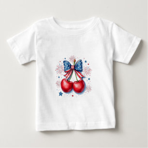 Camiseta Cerejas com Arco Coquette 4 de julho Americano