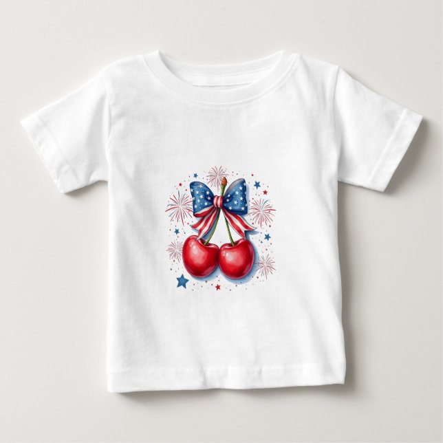 Camiseta Cerejas com Arco Coquette 4 de julho Americano (Frente)