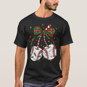 Camiseta Cerejas de Beisebol Laço Coquete Natal Cerejas