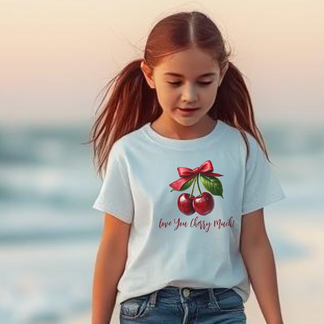 Camiseta Cerejas e um Arco te amam muito (Cherries with a Bow t shirt for kids-Love you Cherry Much)