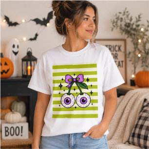 Camiseta Cerejas Globo Ocular Arco de Halloween Gráfico Coq