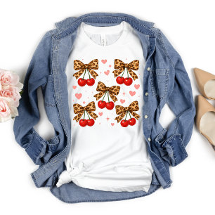 Camiseta Cerejas Leopardo Guepardo Laço Coquete Estética