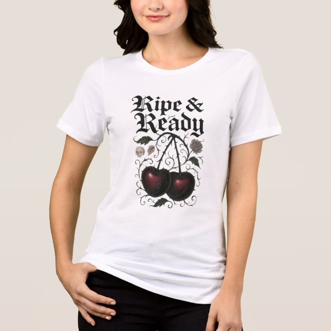 Camiseta Cerejas Maduras & Prontas Gráfico Gótico (Frente)