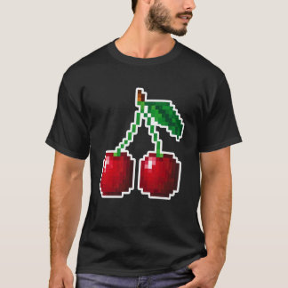 Camiseta Cerejas Pixel Art Jogo de Vídeo dos Anos 80 Fantas