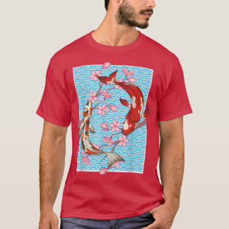 Camiseta Cerejeira japonesa Flor Peixes de Carpa Sakura Koi