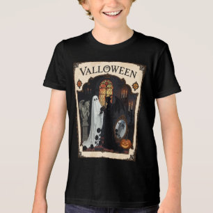Camiseta Cerimônia de Valloween Fantasma e Figura Encapuzad