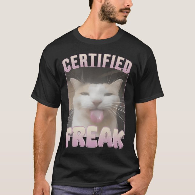 Camiseta Certificado Louco Meme Engraçado de Gato  (Frente)