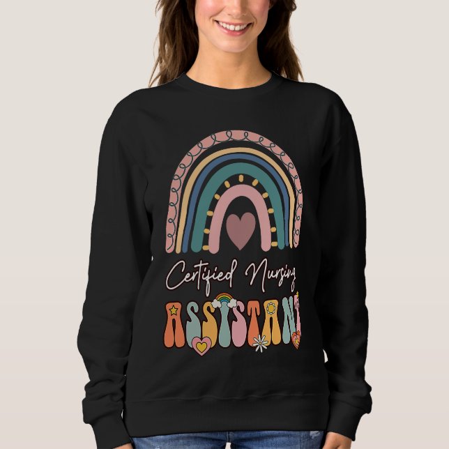 Camiseta Certified Nursing Assistant CNA Groovy Retro Rainb (Frente)