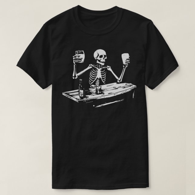 Camiseta cerveja de bebendo esquelética (Frente do Design)