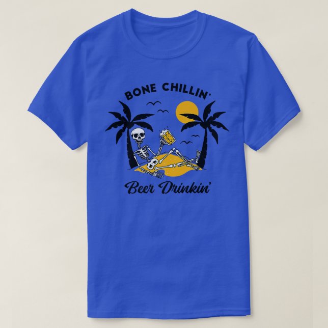 Camiseta Cerveja do Bebendo Skeleton em Beach Funny Beach V (Frente do Design)