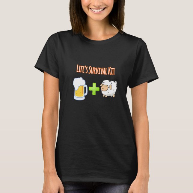 Camiseta Cerveja do kit de sobrevivência com ovelha (Frente)
