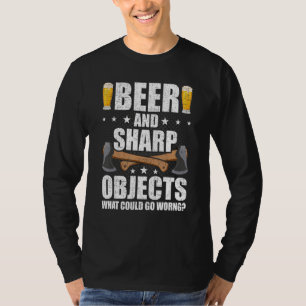 Camiseta Cerveja e Objetos Afiados Lançamento de Machado Ma