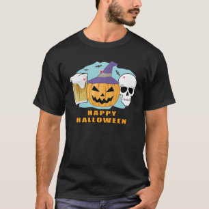 Camiseta Cerveja Feliz Halloween - Caveira Assustadora e Ab