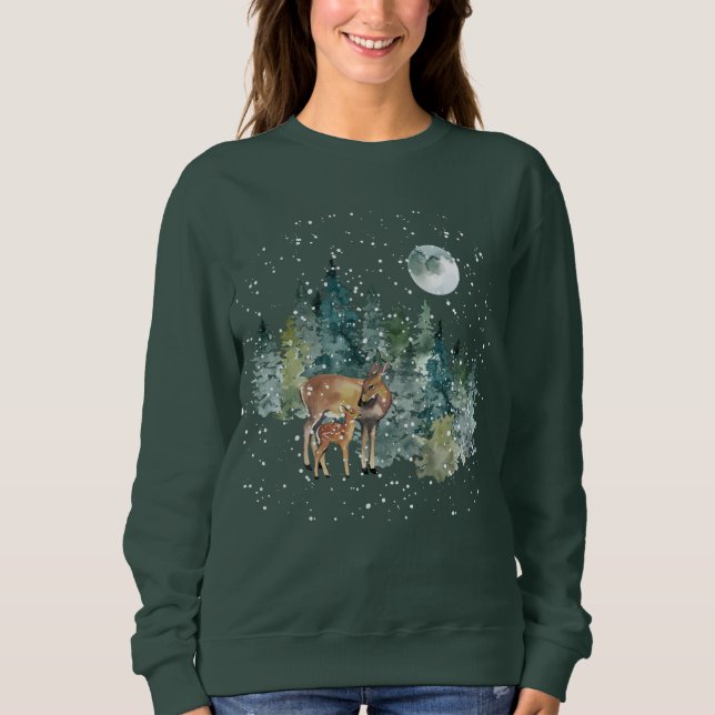 Camiseta Cerveja Lua Cheia Floresta de Veado Neve Natal (Frente)