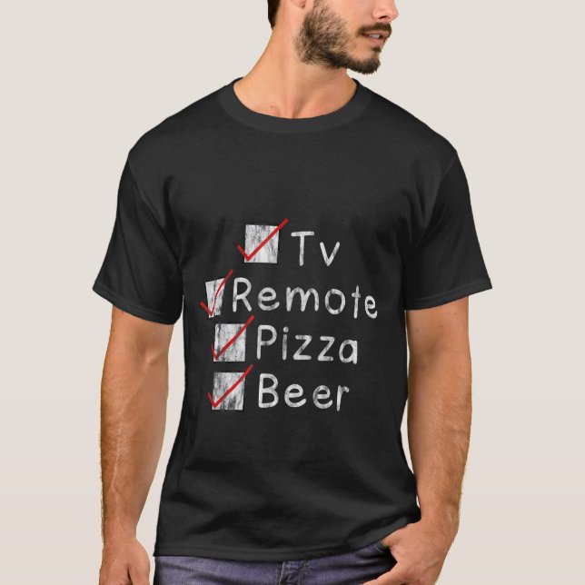 Camiseta Cerveja Remota De Pizza De Tv — (Frente)