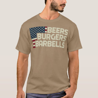 Camiseta Cervejas Burgers Barbelas Bandeira Americana Funny