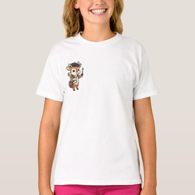 Camiseta Cervo Artístico Pintor com Boina Crianças (Frente)