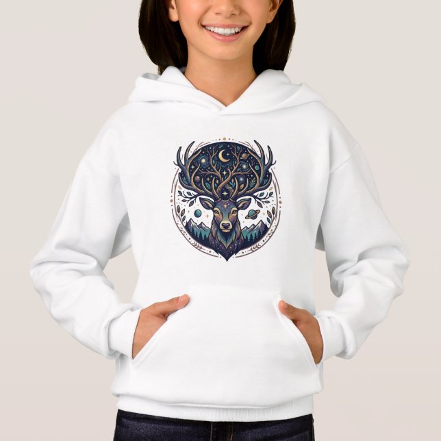 Camiseta Cervo Celestial Arte Mística da Lua e Estrelas (Frente)
