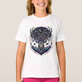 Camiseta Cervo Celestial Arte Mística da Lua e Estrelas
