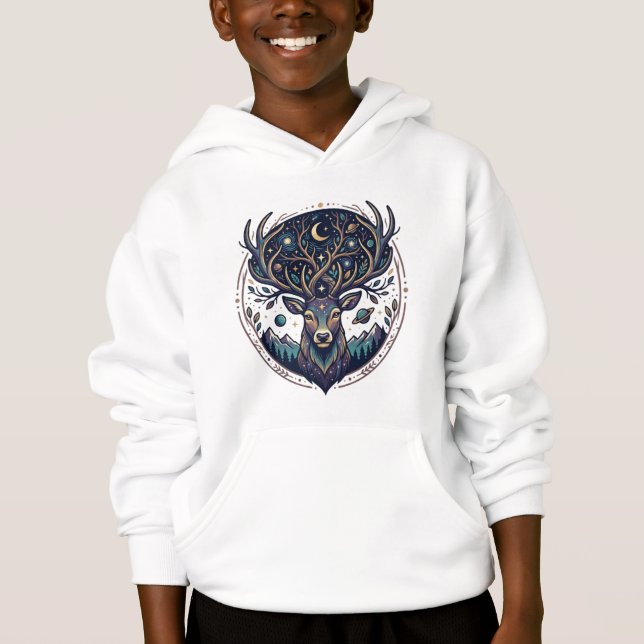 Camiseta Cervo Celestial Arte Mística de Lua e Estrelas (Frente)