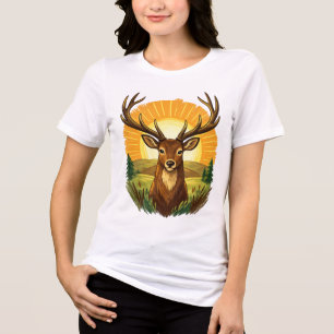 Camiseta Cervo com Chifres Presente de Caçador Floresta Pôr