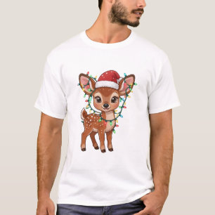 Camiseta Cervo da Floresta Envolto em Luzes de Natal  