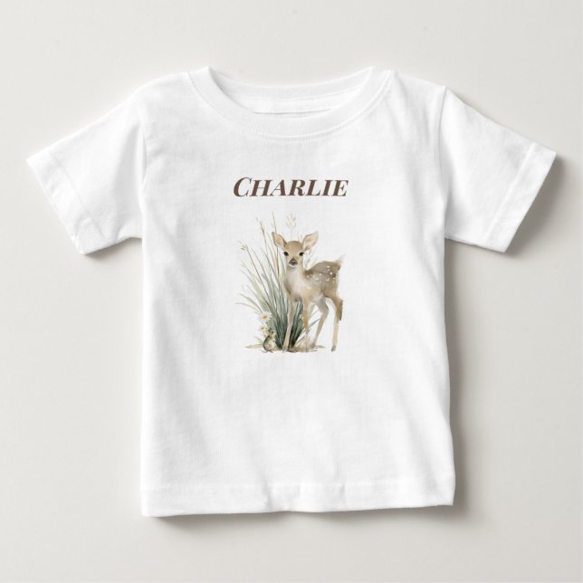 Camiseta Cervo da Floresta Personalizado para Bebé (Frente)