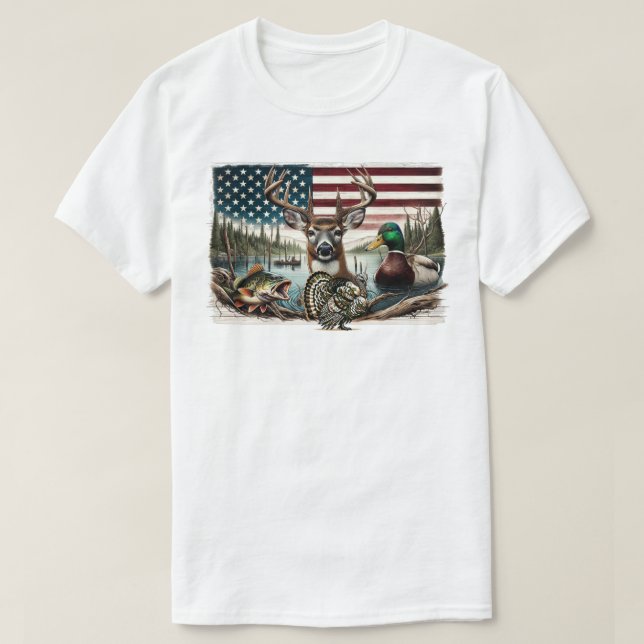 Camiseta Cervo e País EUA (Frente do Design)