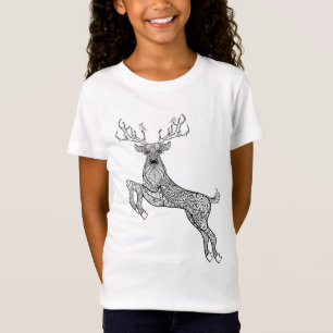 Camiseta Cervos Horned mágicos com Doodle dos pássaros