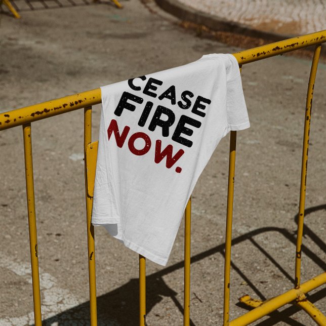 Camiseta Cessar fogo agora, preto e vermelho (Criador carregado)