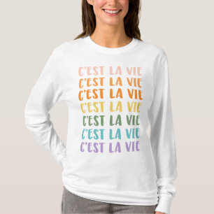 Camiseta C'est La Vie   Dizendo Francês   Texto Arco-Íris P