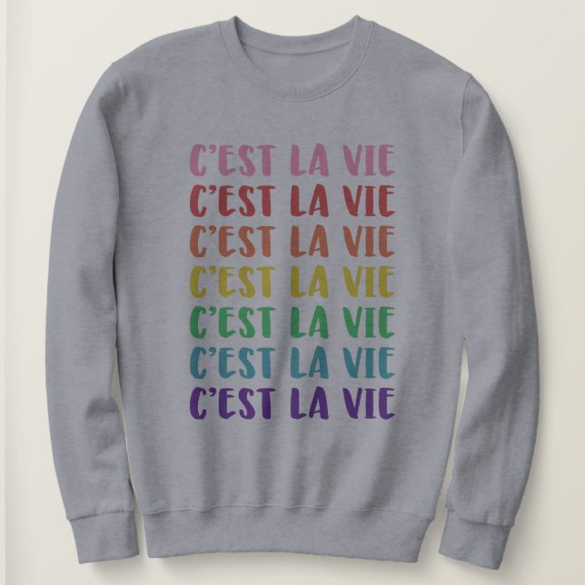 Camiseta C'est La Vie French dizendo em letras arco-íris (Frente do Design)