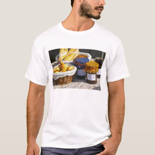 Camiseta Cesta com croissants e pães de chocolate.