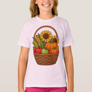 Camiseta Cesta de Colheita de Outono – Abóboras, Girassóis