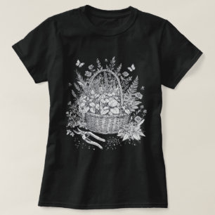 Camiseta Cesta de Ervas Botânicas Vintage Desenho Floral