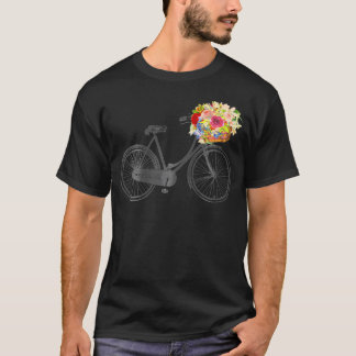 Camiseta Cesta de Flor de Bicicleta de Desenho do Esquema