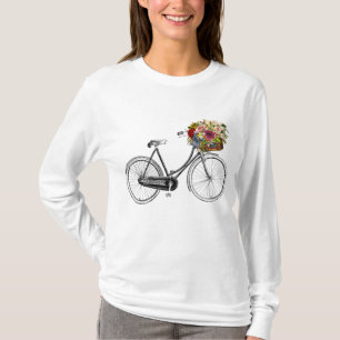 Camiseta Cesta de Flor de Bicicleta de Desenho Vintage Sket