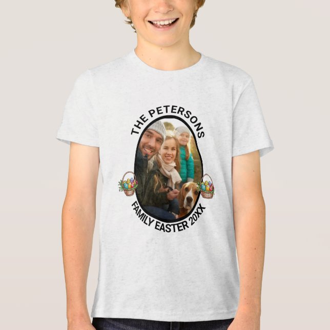 Camiseta Cesta de Ovos de Páscoa com Foto Personalizada da  (Frente)
