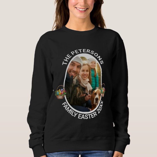 Camiseta Cesta de Ovos de Páscoa com Foto Personalizada da  (Frente)