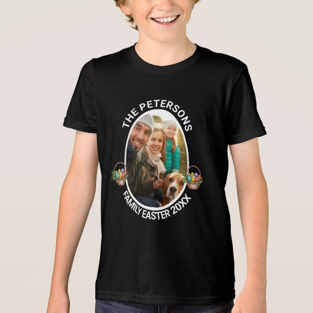 Camiseta Cesta de Ovos de Páscoa com Foto Personalizada da  (Frente)