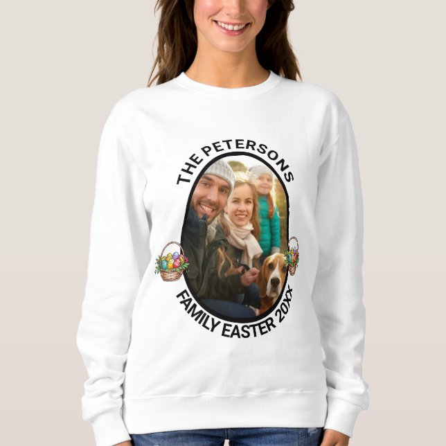 Camiseta Cesta de Ovos de Páscoa com Foto Personalizada da  (Frente)