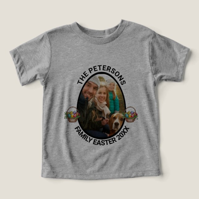 Camiseta Cesta de Ovos de Páscoa com Foto Personalizada da  (Design frontal)