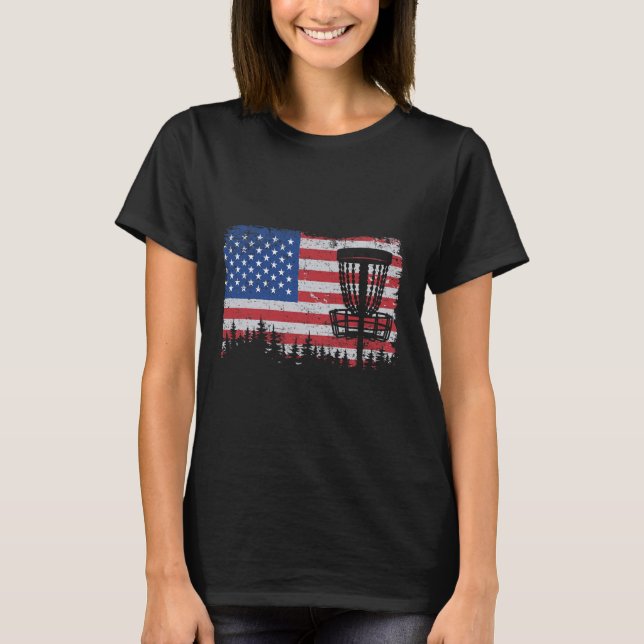 Camiseta Cesto de Golfe de Disco com Bandeira Americana dos (Frente)
