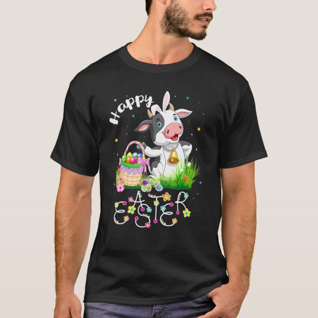 Camiseta Cesto de Páscoa de Ovos de Vaca Coelho Fazendeiro (Frente)