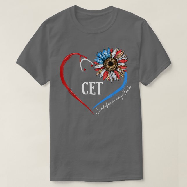 Camiseta CET Certified Ekg Tech USA Sunflower Stethoscope H (Frente do Design)
