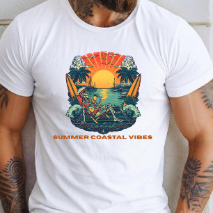 Camiseta Céu de Verão Esqueleto Retro Vibrações Costeiras P