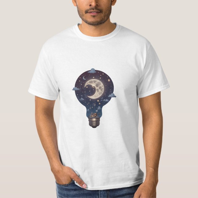 Camiseta Céu Noturno e Cabana Dentro de uma Lâmpada (Frente)